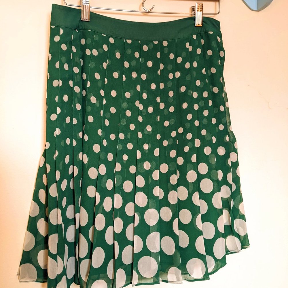 Boden Green & White polka dot Pleated Skirt Sz 8R